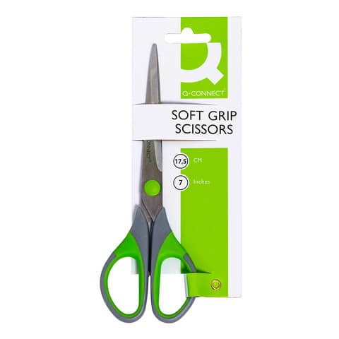 Forbici in blister Q-Connect Softgrip lame simmetriche grigio/verde 17,5 cm KF00753